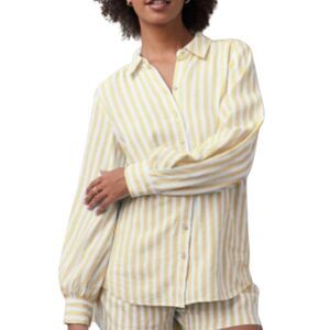 LC Lauren Conrad Linen Blend Yellow/White Stripe Button Down Shirt Sz XXL